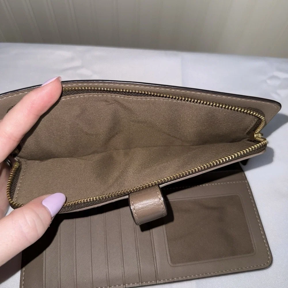 Coach Long Leather Wallet Card Case Coin Pouch Taupe Brown EUC